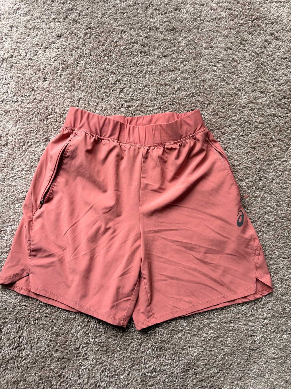 ASICS Coral Pink Men's Athletic Shorts with Zipper Pocket
